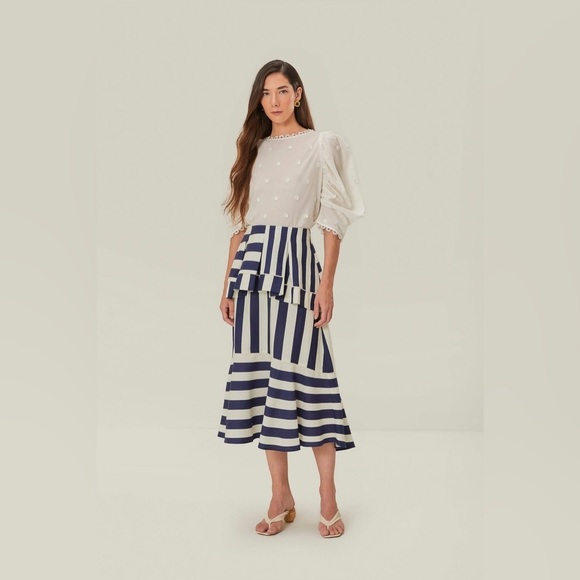 FARM Rio Dresses & Skirts - Farm Rio: Blue Mixed Stripes Midi Skirt